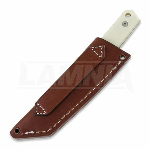 Brisa Kwaiken 90 M390 Scandi Knife, Ivory Micarta, Cognac Sheath 4 Brisa Kwaiken 90 M390 Scandi Knife, Ivory Micarta, Cognac Sheath - Image 4